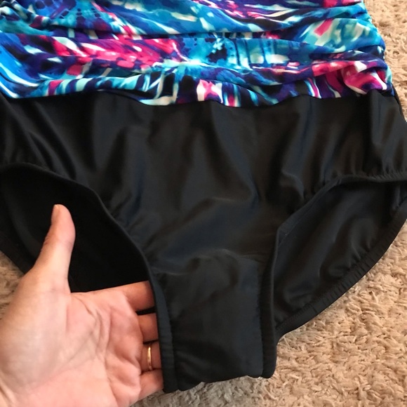 Maxine Blue Pink Black paint spat bathing swimsuit Plus size 16 XL tummy control - Picture 6 of 16